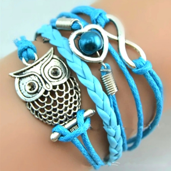 Owl Infinity Heart Pearl Purple White Pink Turquise Blue Layered Charm Bracelet - Picture 10 of 12